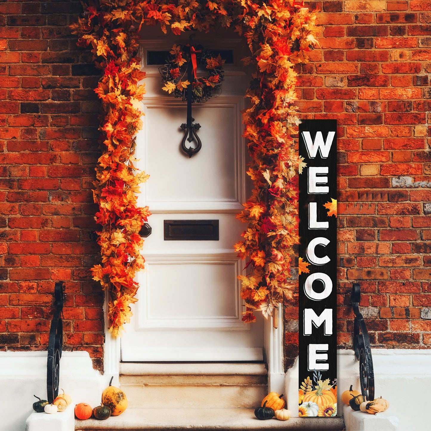 72in Fall Welcome Sign | Black Front Door Display | Perfect for Porch Decor | Ideal for Autumn Celebrations