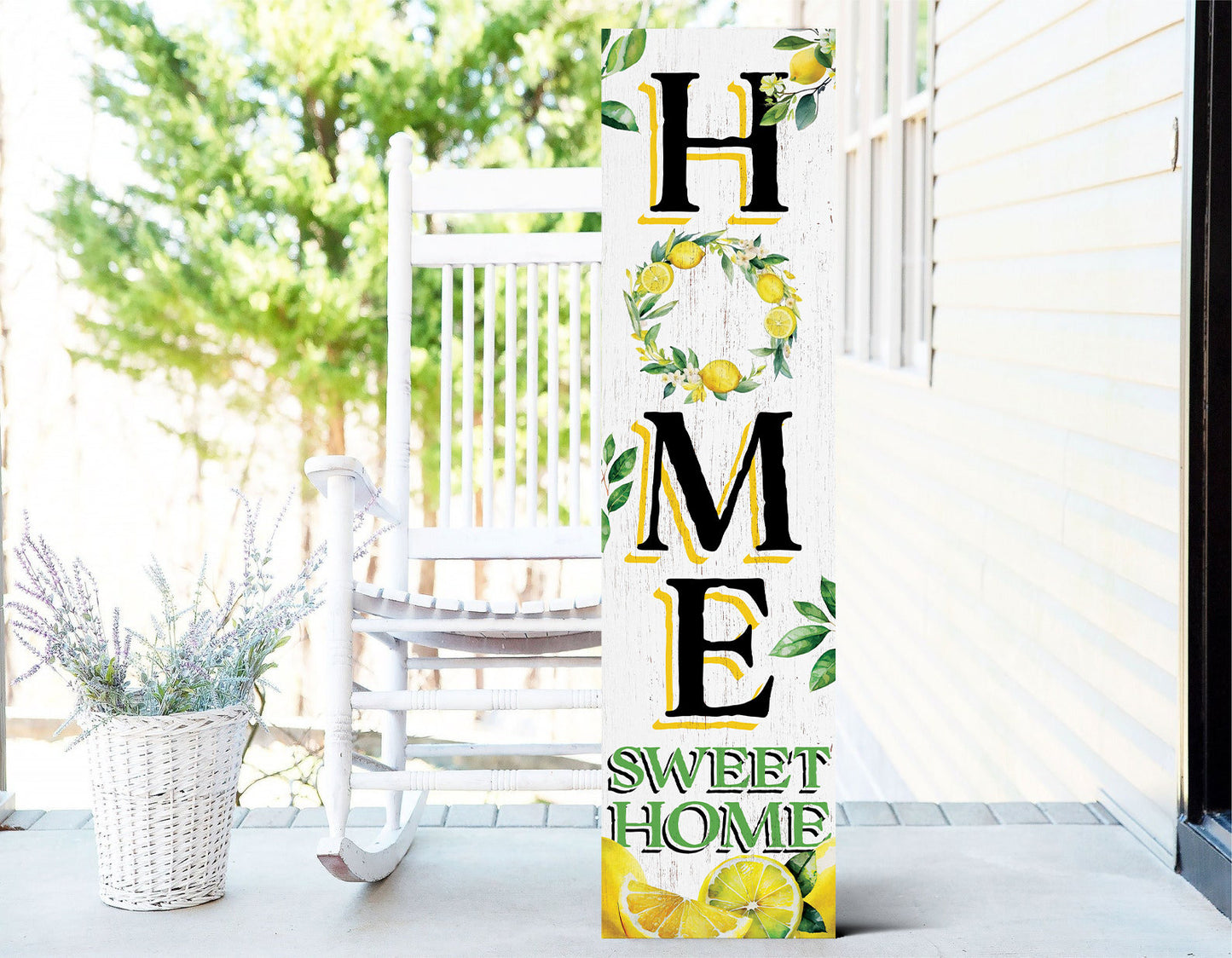 36in Lemon Summer Home Sweet Home Porch Sign for Front Door, Rustic Wooden Wall Decor, Outdoor Farmhouse Patio Display, Cheerful Welcome