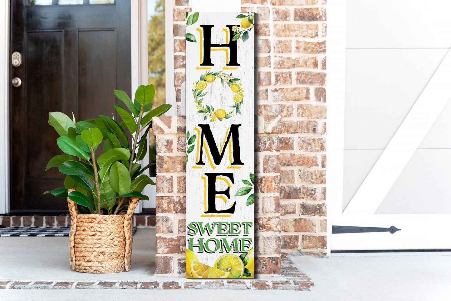 36in Lemon Summer Home Sweet Home Porch Sign for Front Door, Rustic Wooden Wall Decor, Outdoor Farmhouse Patio Display, Cheerful Welcome