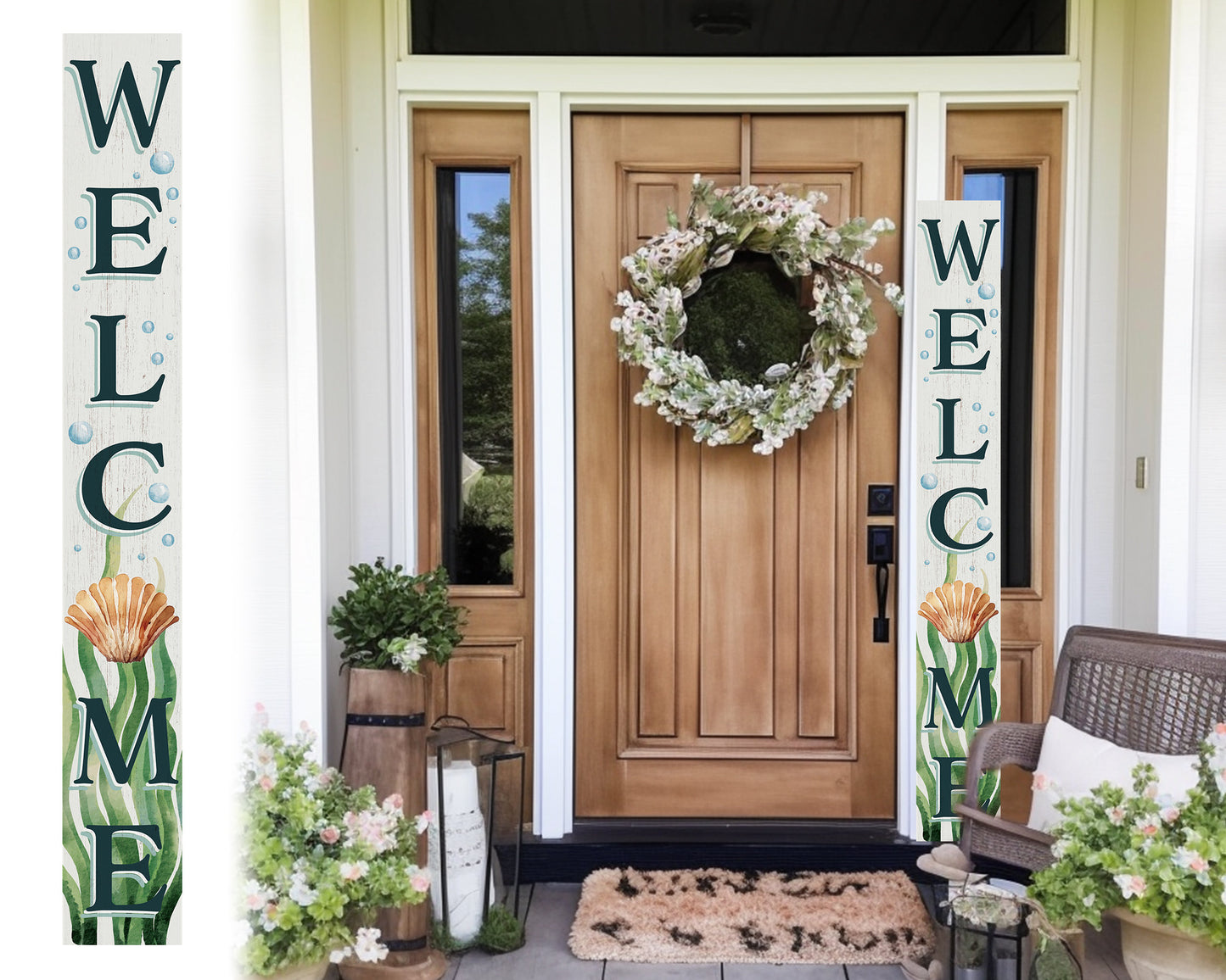 72in Outdoor Coastal "Welcome" Sign with Shell Pattern - Large Summer Front Door Porch Decor for Farmhouse Home Decorations