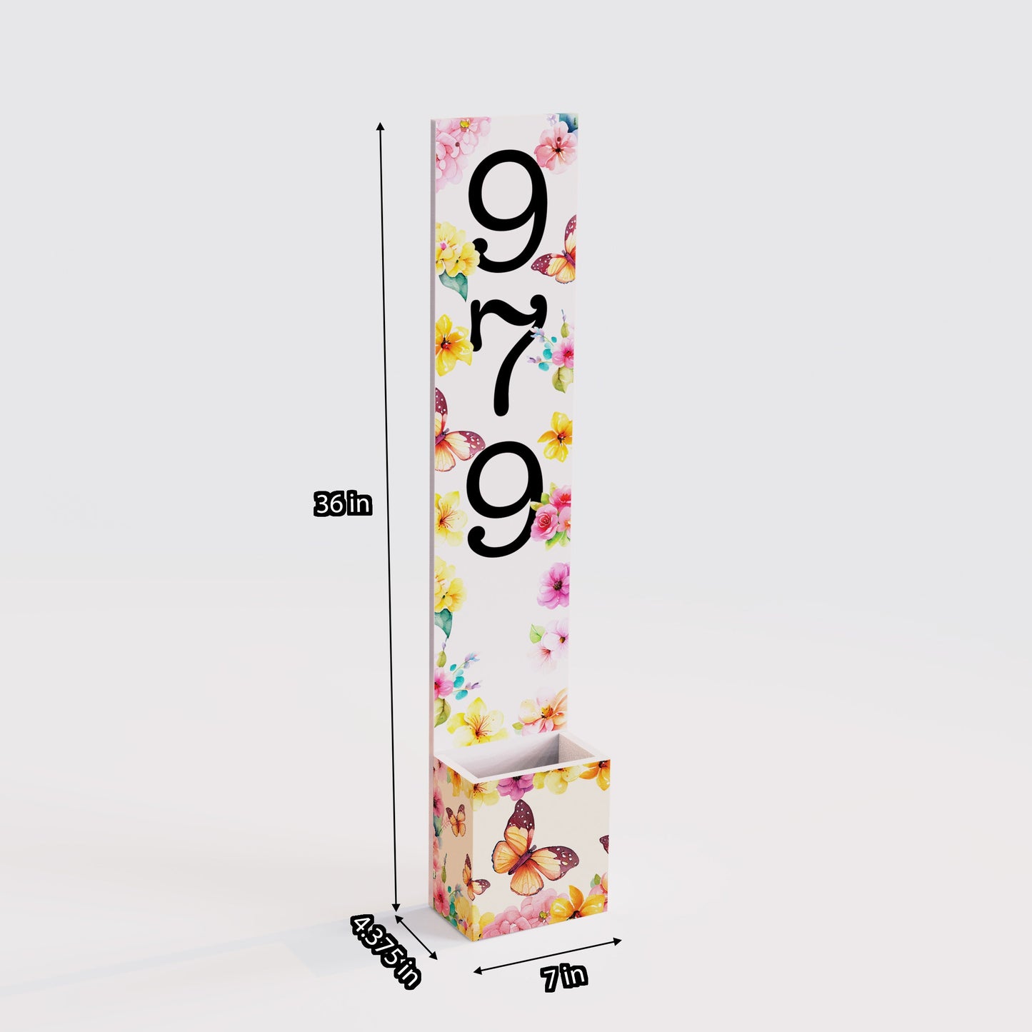 36in Spring Style Wooden Address Number Planter Sign for Front Door with Spring Floral Pattern