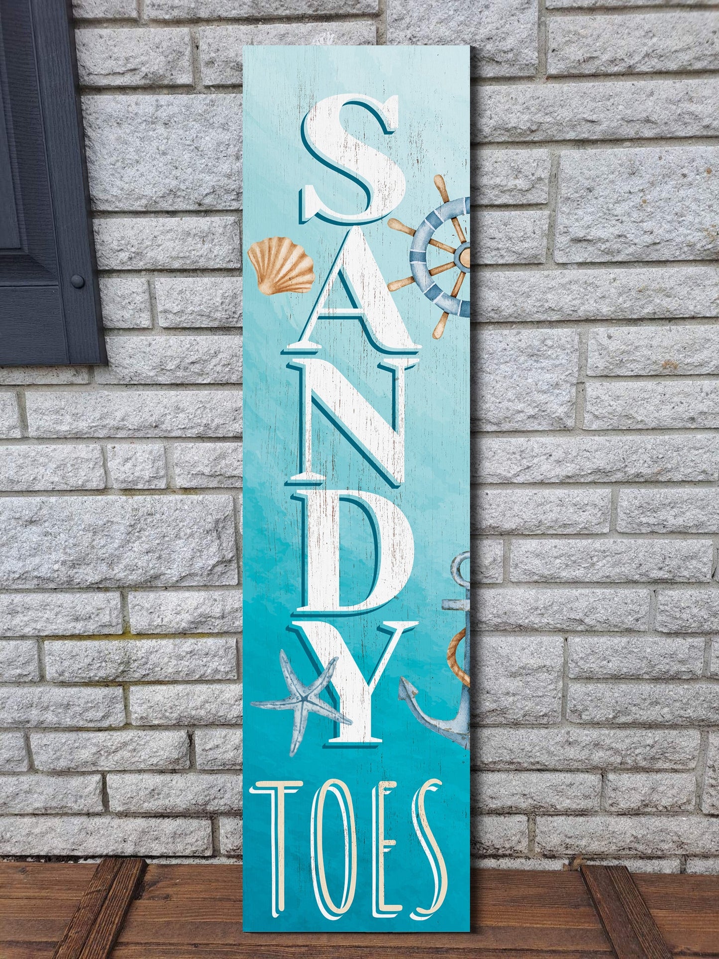 36in Sandy Toes Porch Sign for Front Door - Tropical Wooden Wall Decor, Outdoor Summer Beach Inspired Display