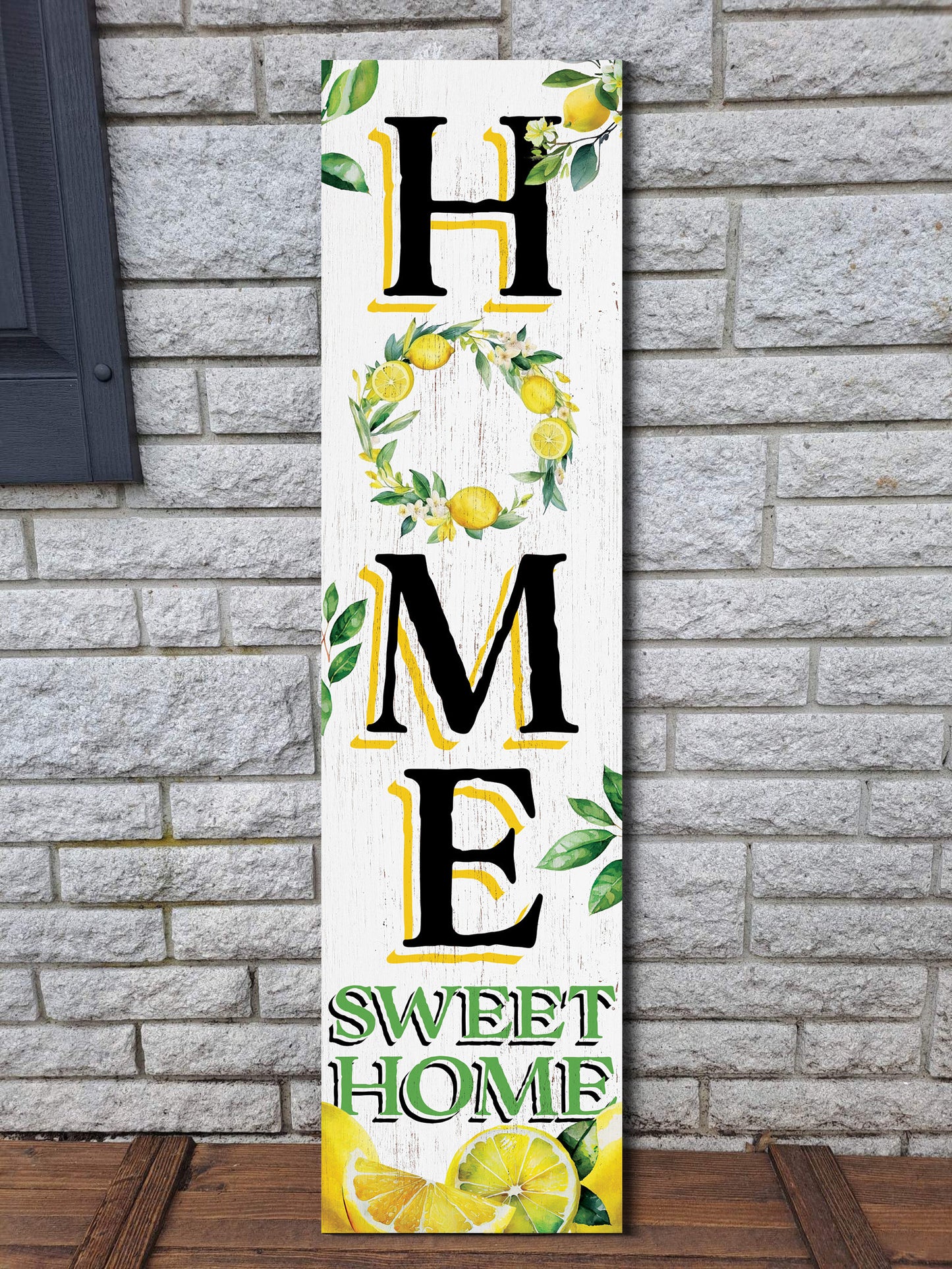 36in Lemon Summer Home Sweet Home Porch Sign for Front Door, Rustic Wooden Wall Decor, Outdoor Farmhouse Patio Display, Cheerful Welcome