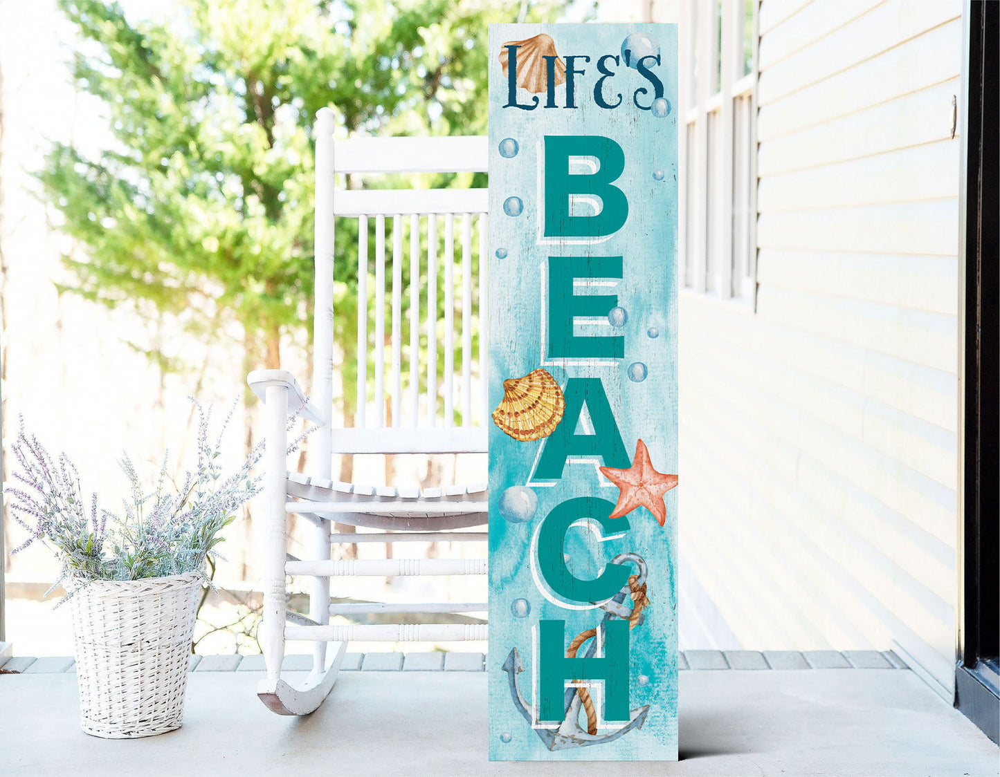 36in Wooden Life's a Beach Summer Welcome Porch Sign, Nautical Theme Front Door Decor, Coastal Wall Art, Rustic Beach House Outdoor Display