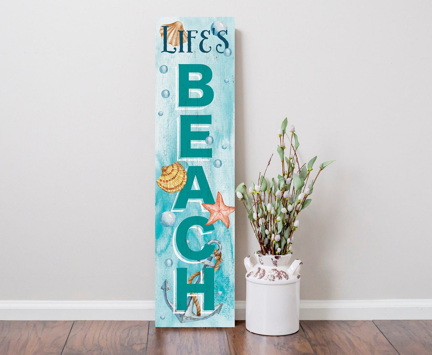 36in Wooden Life's a Beach Summer Welcome Porch Sign, Nautical Theme Front Door Decor, Coastal Wall Art, Rustic Beach House Outdoor Display