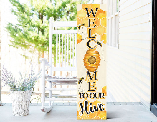 36in "Welcome to Our Hive" Summer Porch Sign | Bee-Themed Home Decor | Perfect for Living Room, Entryway, Mantle, Porch, Front Door