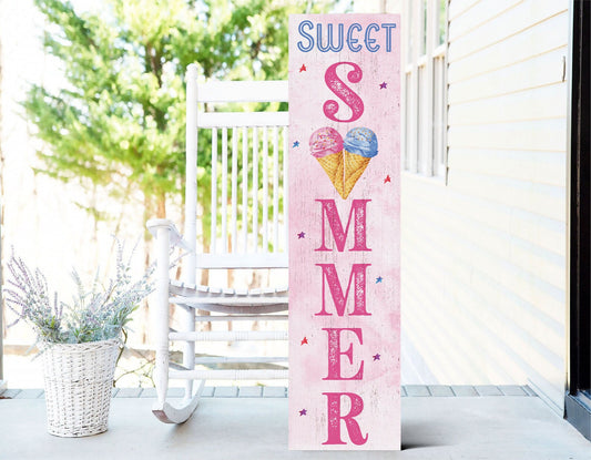 36in Sweet Summer Ice Cream Porch Sign - Wooden Front Door Wall Decor for Home - Fun & Colorful Seasonal Design