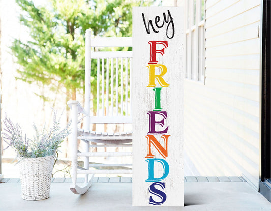 36in "Hey Friends" Teacher Appreciation Porch Sign, Classroom Decor, Durable Wood Wall Sign, Friendly Design
