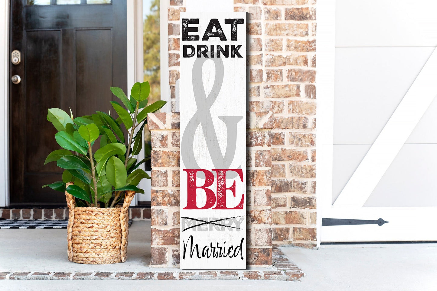 36in "EAT, Drink & BE MERRIED" Humorous Wooden Sign, Fun Door Sign Art for Kitchen, Dining Room, or Bar Area