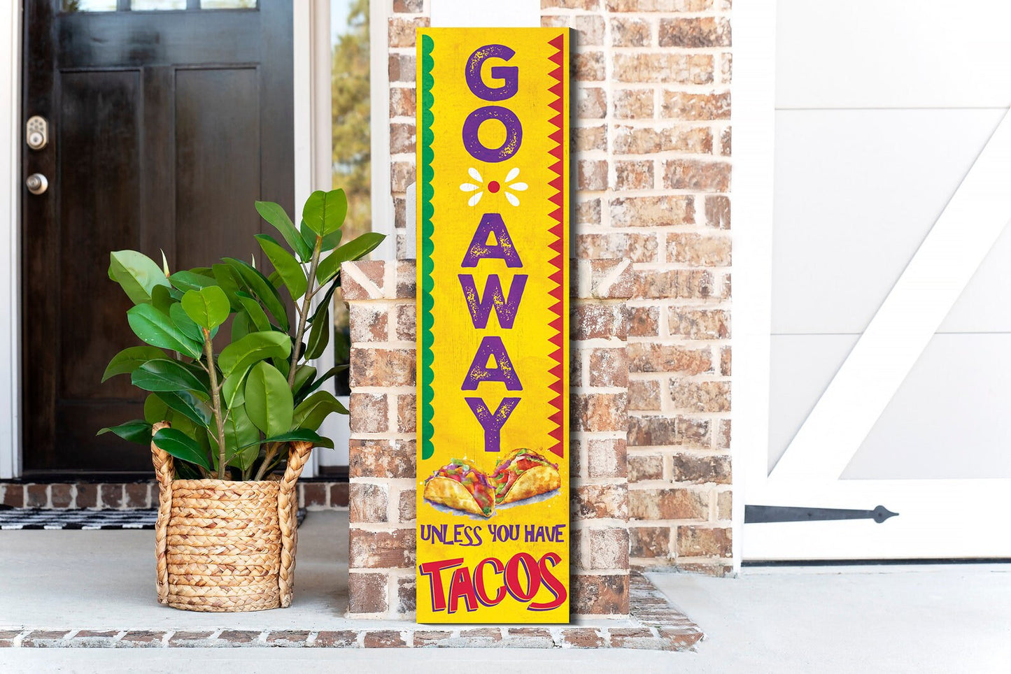 36in Humorous Wooden Sign "Go Away Unless You Have Tacos", Funny Wall Decor for Home, Office, or Kitchen