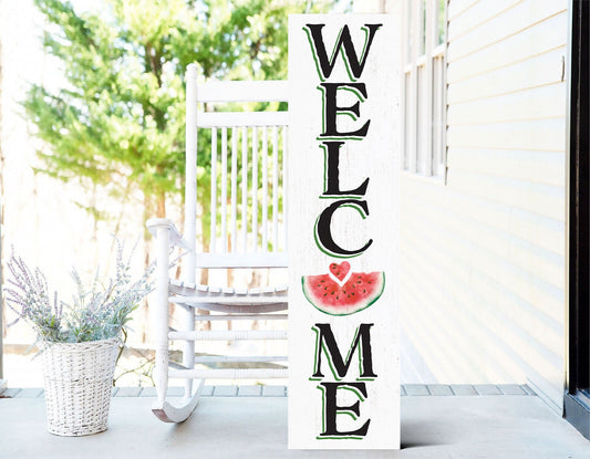 36in Welcome Sign with Watermelon Pattern - Front Door Porch Standing Decor - Charming Summer Design for Home Entryway, Great Gift Idea