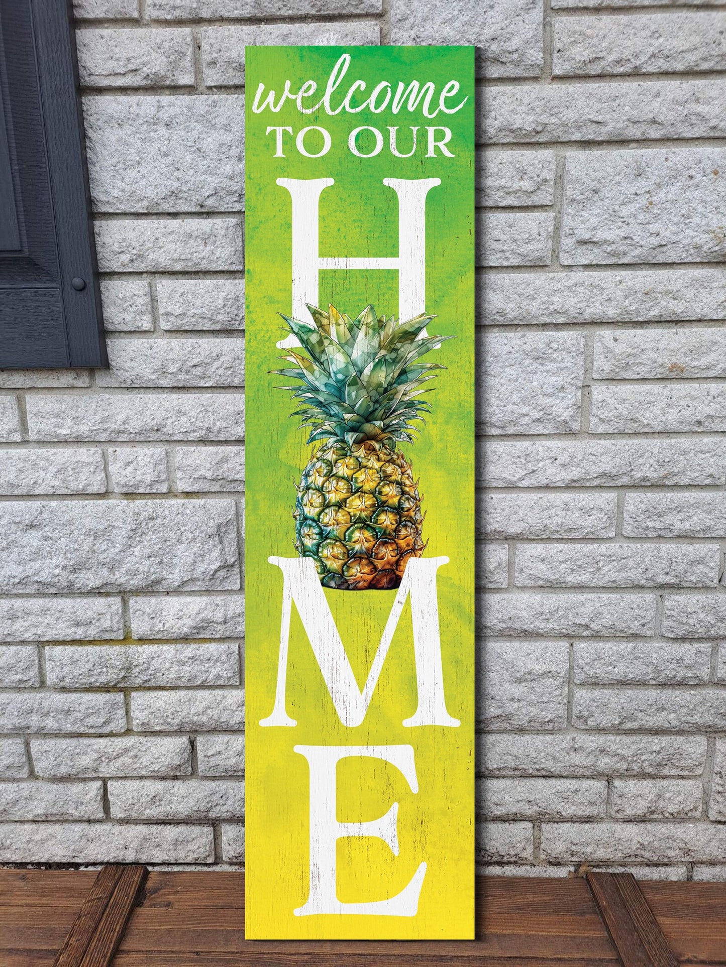 36in Pineapple Welcome to Our Home Wooden Summer Porch Sign, Tropical Front Door Wall Decor, Rustic Farmhouse Outdoor Entryway Display