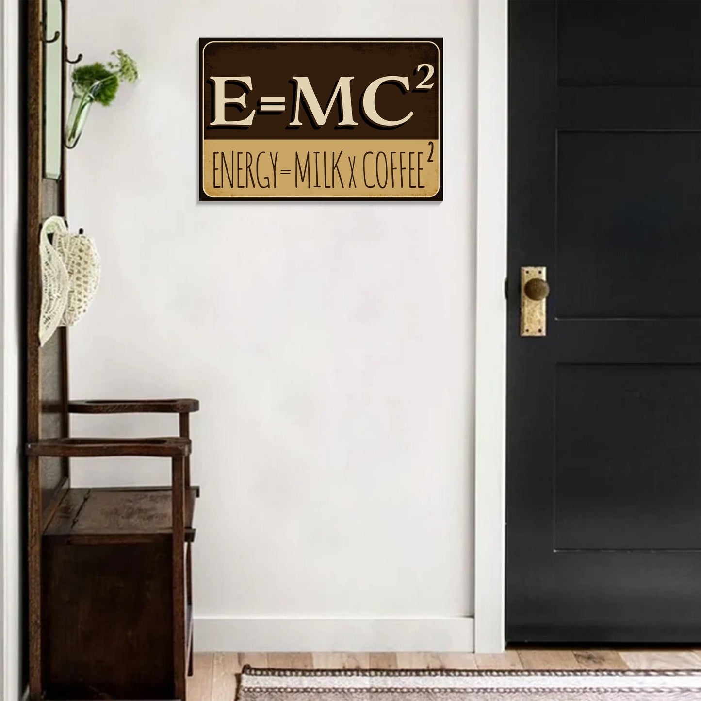 Wooden "E=MC2" Decor Sign, 7.5in x 5in, Humorous Mathematical Equation Art, Fun Indoor Display for Home, Office, or Classroom