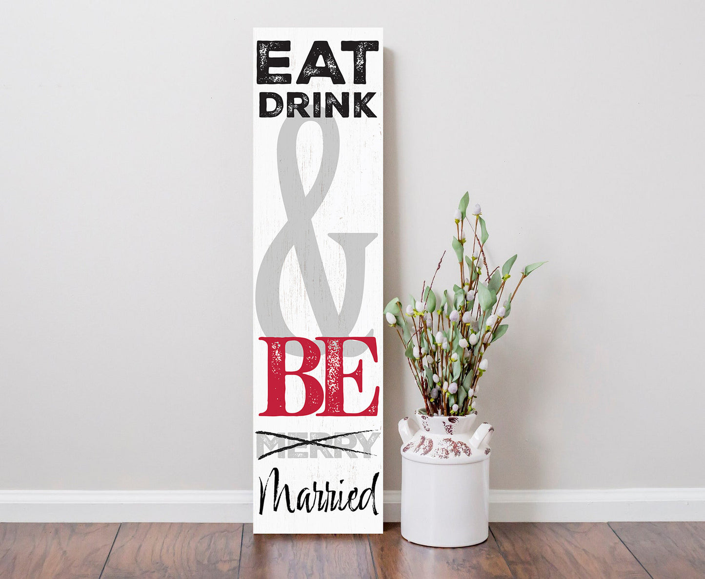 36in "EAT, Drink & BE MERRIED" Humorous Wooden Sign, Fun Door Sign Art for Kitchen, Dining Room, or Bar Area