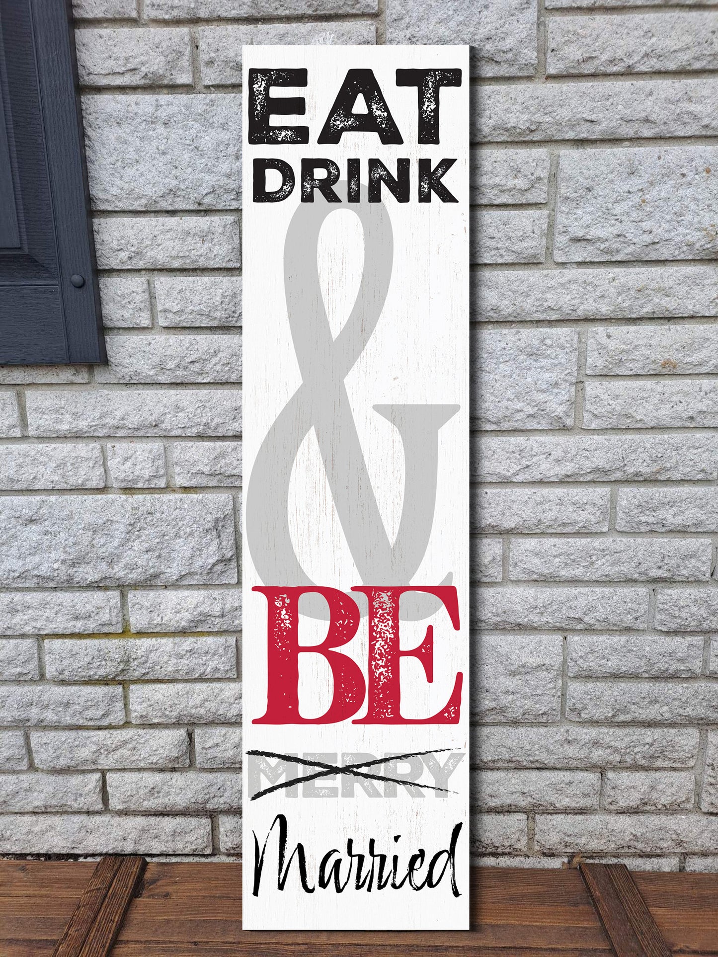 36in "EAT, Drink & BE MERRIED" Humorous Wooden Sign, Fun Door Sign Art for Kitchen, Dining Room, or Bar Area