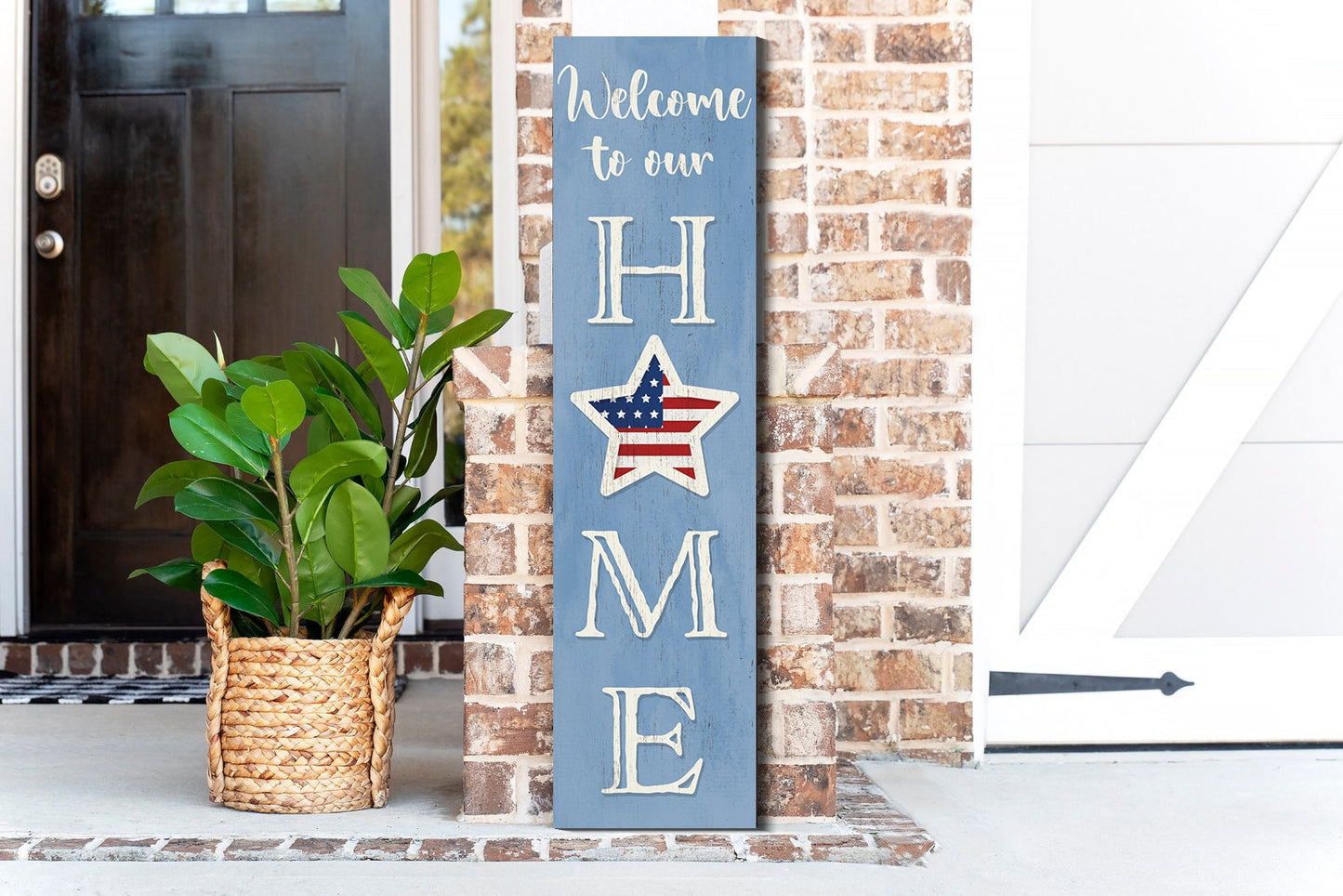 36in 4th of July Welcome to Our Home Wooden Porch Sign - Patriotic Home Decor Accent