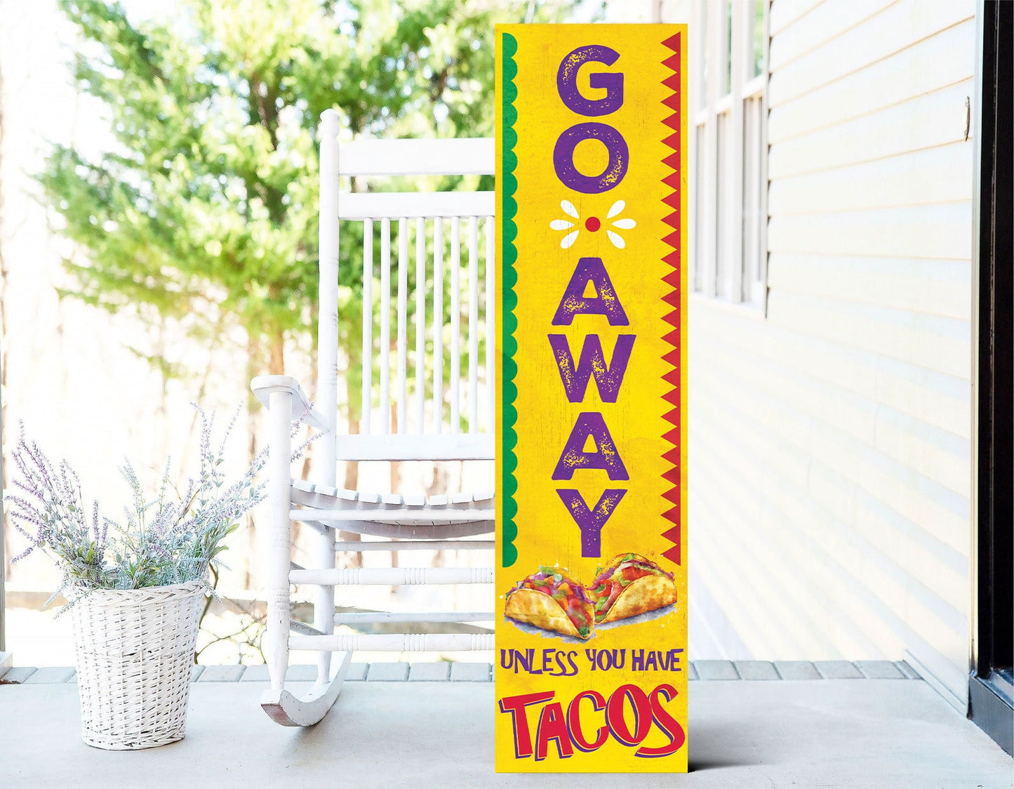 36in Humorous Wooden Sign "Go Away Unless You Have Tacos", Funny Wall Decor for Home, Office, or Kitchen