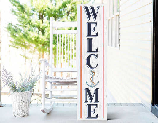 36in Anchor Welcome Porch Sign for Front Door, Nautical-Themed Summer Wall Decor, Coastal Home Accent, Outdoor Seaside Display