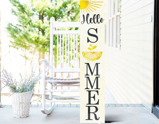 48in "Hello Summer" with Lemon Pattern Wooden Porch Sign - Perfect for Front Porch Decor and Outdoor Parties