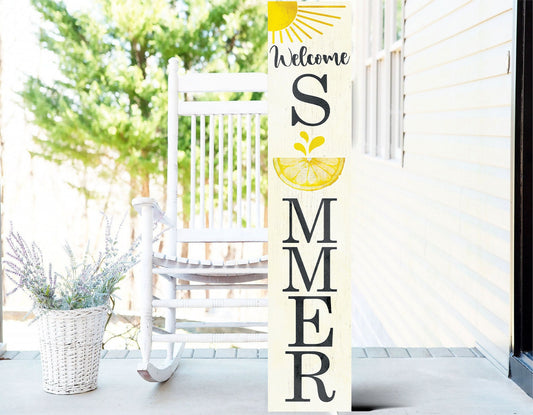 48in Welcome Summer with a Lemon Pattern Wooden Porch Sign - Perfect for Front Porch Decor and Outdoor Parties | Handmade from High-Quality