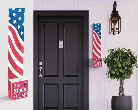 36in 4th of July Address Sign with Holder & Succulent Planter - An Address Plaque Planter for Outdoor Decor and Celebration