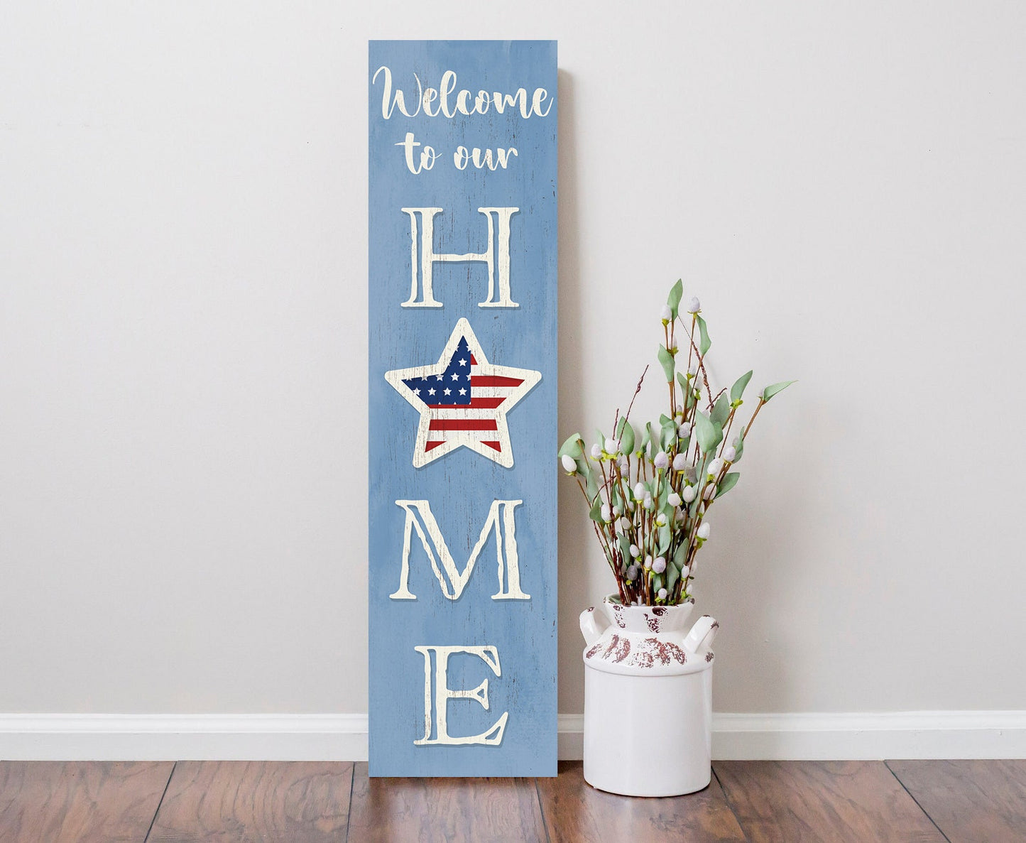 36in 4th of July Welcome to Our Home Wooden Porch Sign - Patriotic Home Decor Accent