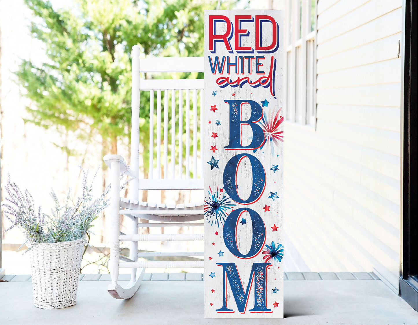 36in 4th of July "Red, White, and Boom" Porch Sign - Patriotic Front Door Decor for Independence Day Celebration