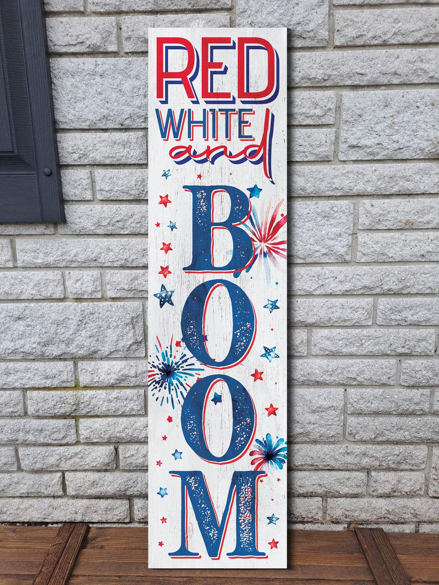 36in 4th of July "Red, White, and Boom" Porch Sign - Patriotic Front Door Decor for Independence Day Celebration