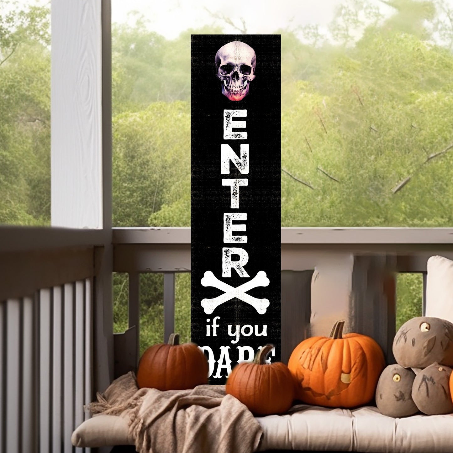 36in "Enter If You Dare" Wooden Porch Sign - Spooky Front Door Decor for Halloween Celebrations