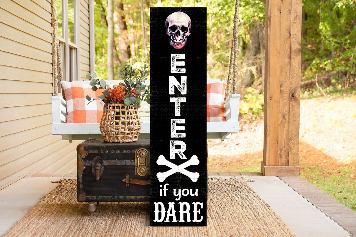 36in "Enter If You Dare" Wooden Porch Sign - Spooky Front Door Decor for Halloween Celebrations