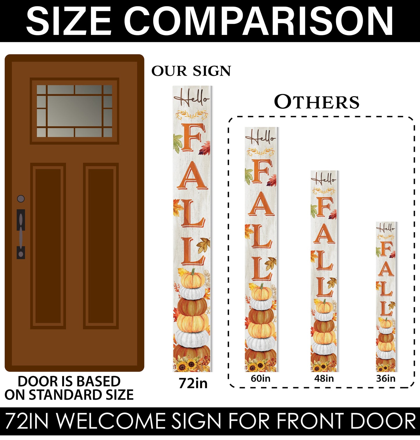 72-Inch Wooden "Hello Fall" Porch Sign - Seasonal Front Door Decor for Autumn Celebrations