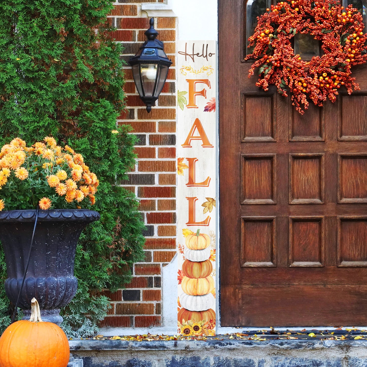 72-Inch Wooden "Hello Fall" Porch Sign - Seasonal Front Door Decor for Autumn Celebrations