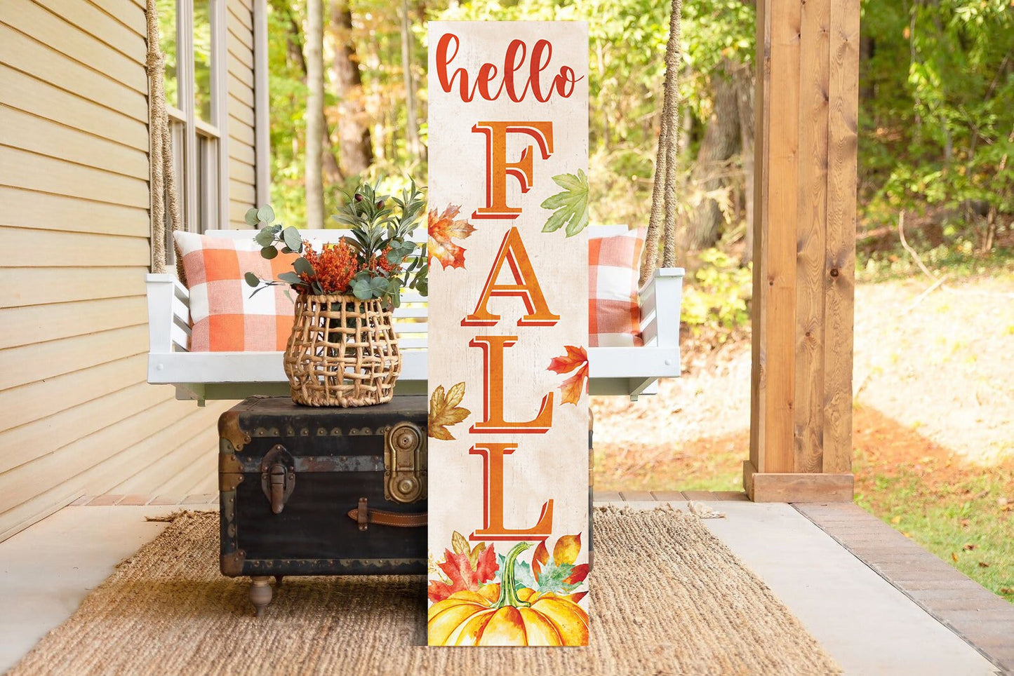 36in "Hello Fall" Porch Sign - Festive Outdoor Party Decor - Handcrafted Wooden Display - Autumn Home Accent