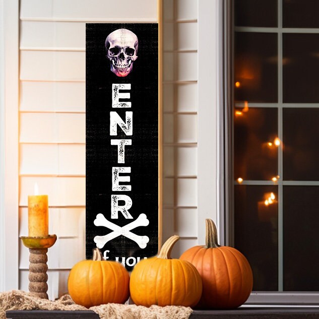 36in "Enter If You Dare" Wooden Porch Sign - Spooky Front Door Decor for Halloween Celebrations