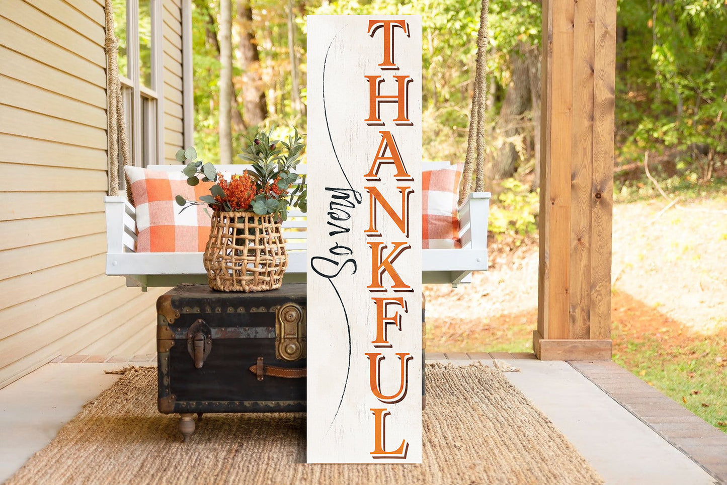 36-Inch "So Very Thankful" Thanksgiving Porch Sign - Wooden Decor - Festive Fall Display for Front Door or Entryway