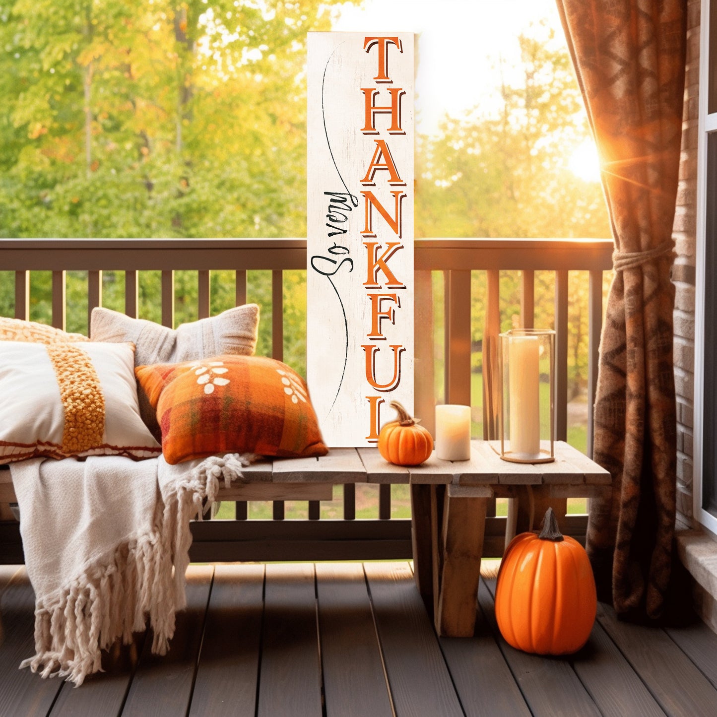 36-Inch "So Very Thankful" Thanksgiving Porch Sign - Wooden Decor - Festive Fall Display for Front Door or Entryway