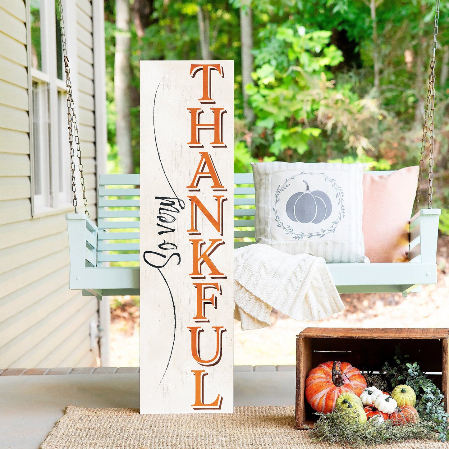 36-Inch "So Very Thankful" Thanksgiving Porch Sign - Wooden Decor - Festive Fall Display for Front Door or Entryway