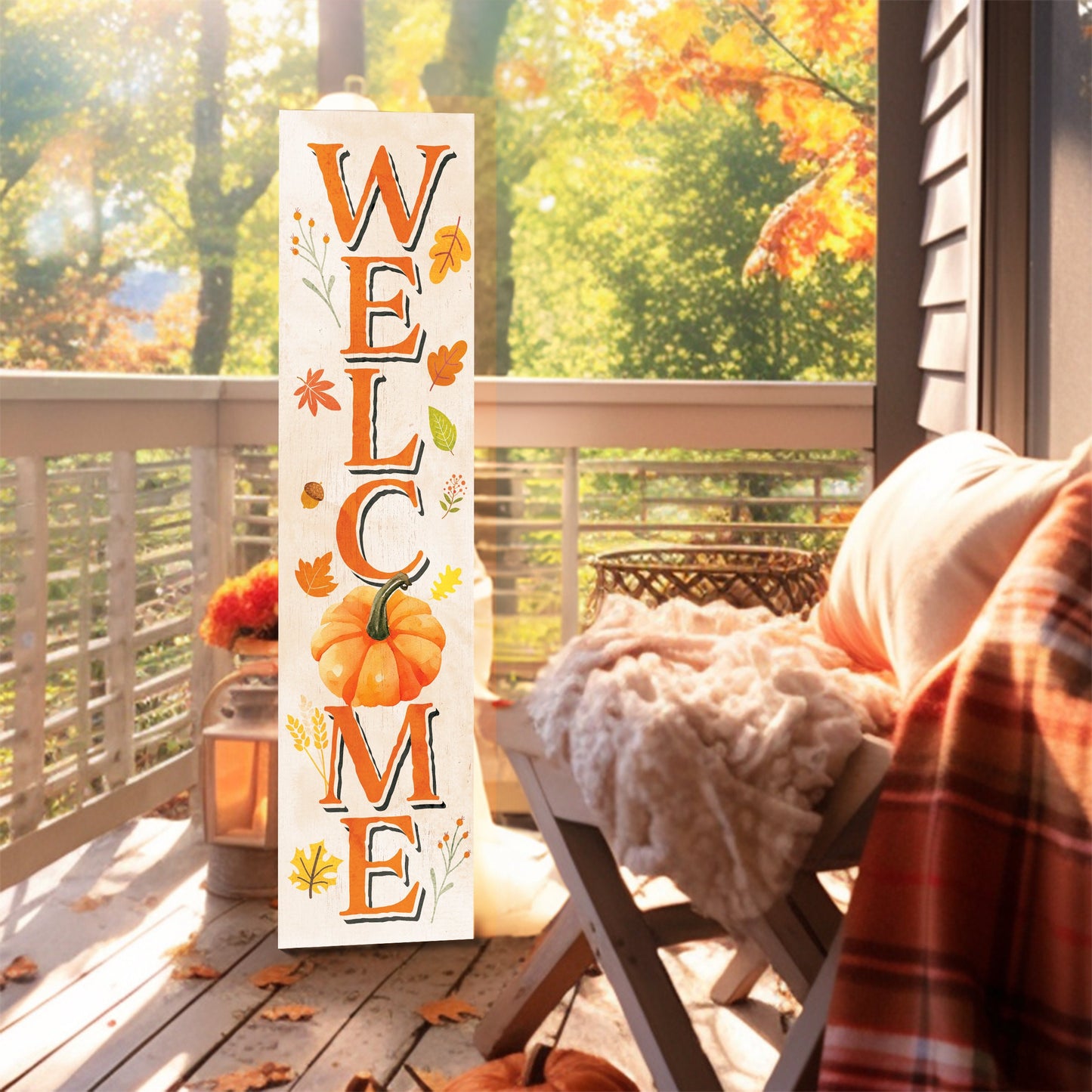 36in "Welcome" Fall Porch Sign - Rustic Harvest Decor for Front Door Display during Thanksgiving Celebrations