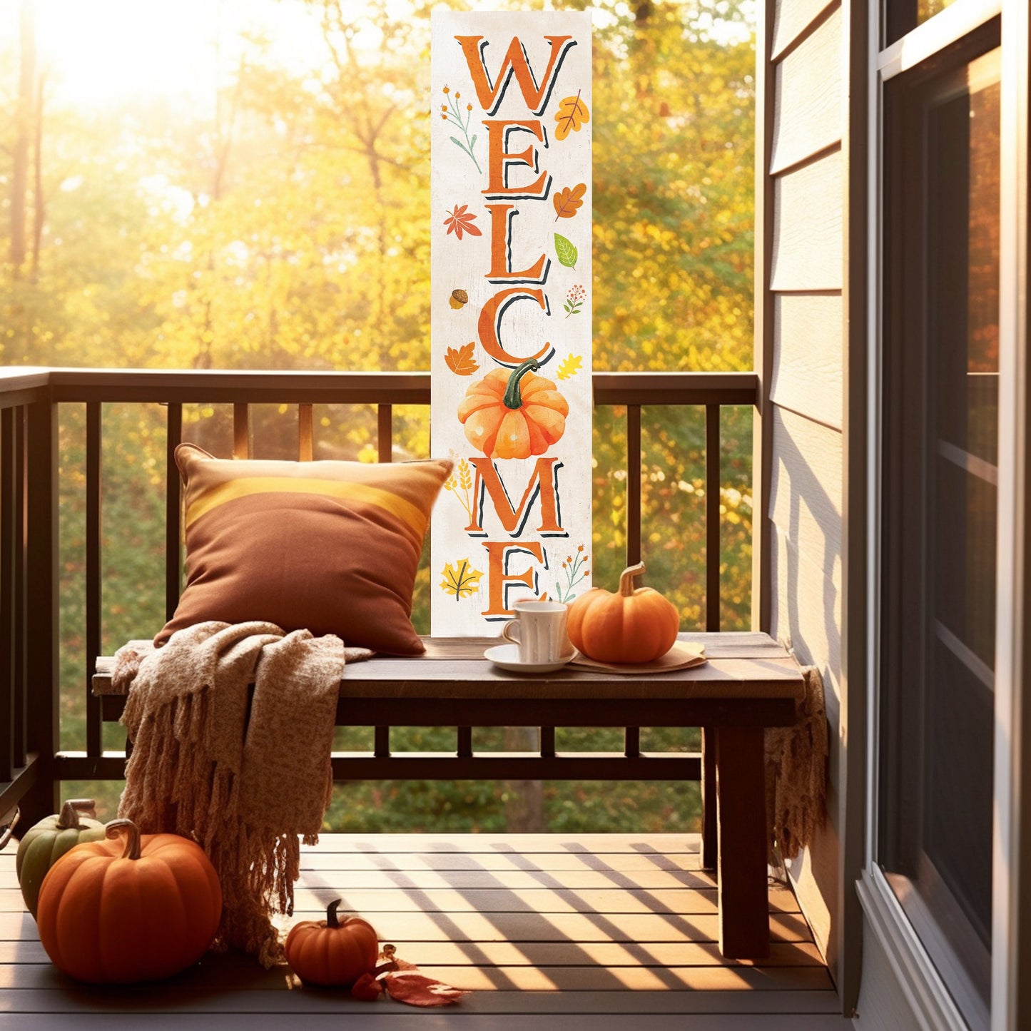 36in "Welcome" Fall Porch Sign - Rustic Harvest Decor for Front Door Display during Thanksgiving Celebrations