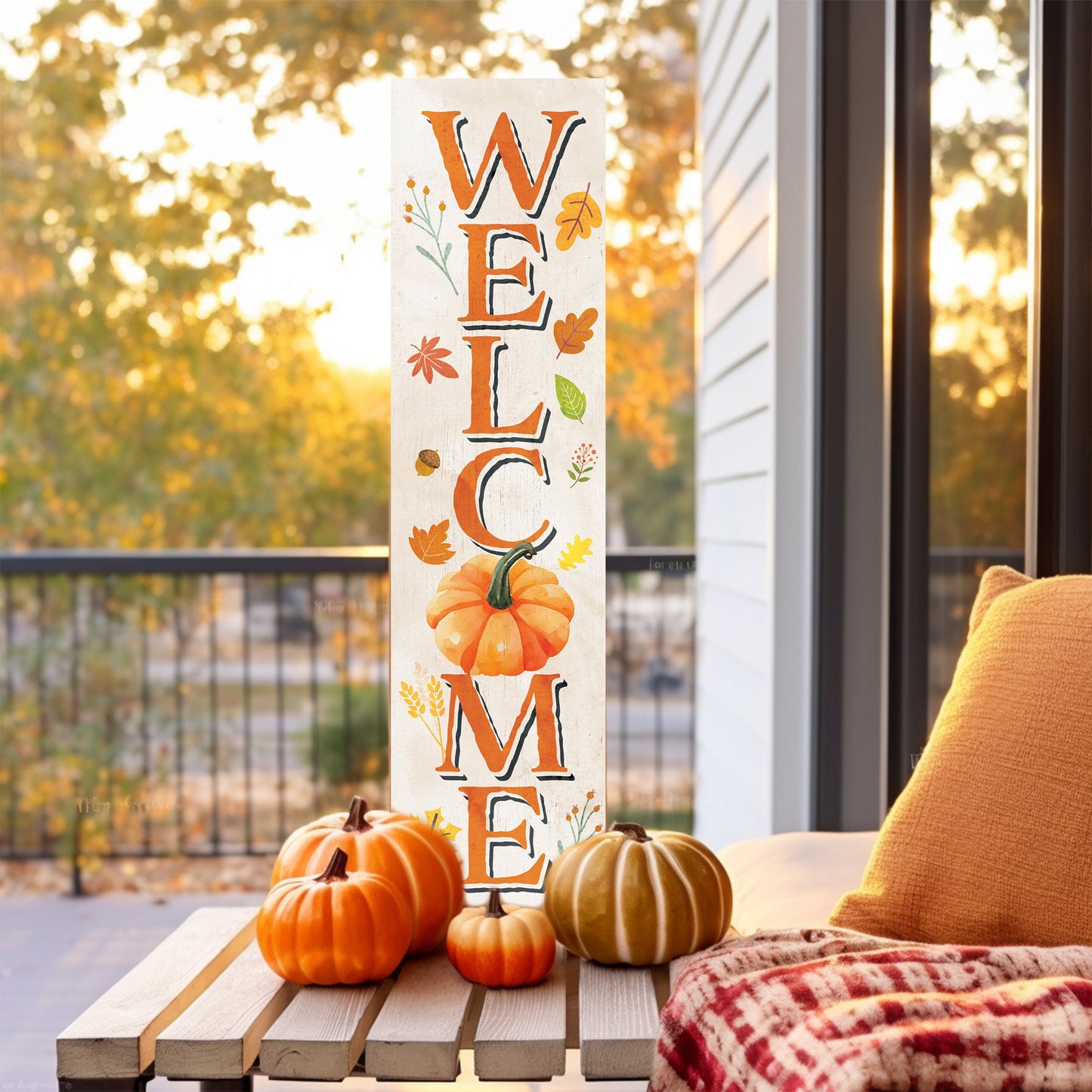 36in "Welcome" Fall Porch Sign - Rustic Harvest Decor for Front Door Display during Thanksgiving Celebrations