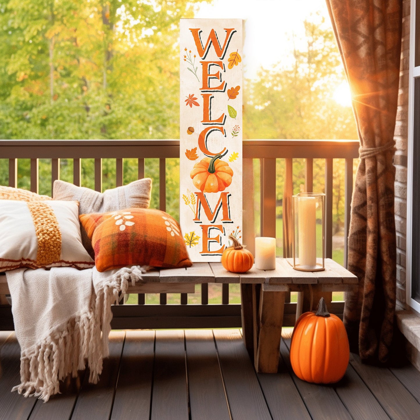 36in "Welcome" Fall Porch Sign - Rustic Harvest Decor for Front Door Display during Thanksgiving Celebrations