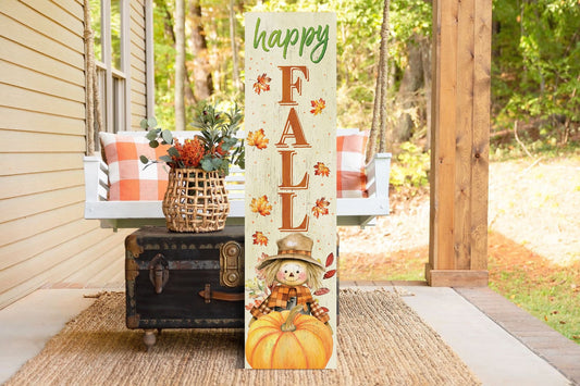 Welcome Autumn: 36in 'Happy Fall' Wooden Porch Sign with Unique Scarecrow Design - Perfect Seasonal Decor for Your Front Door or Porch!