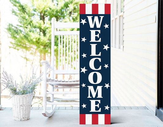 36in "Welcome" 4th of July Porch Sign - Vibrant & Patriotic Front Door Decor for Independence Day Festivities