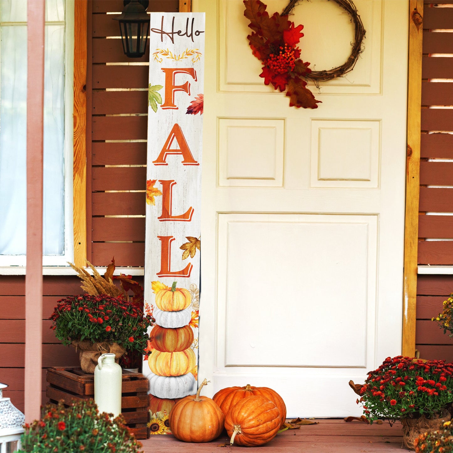 72-Inch Wooden "Hello Fall" Porch Sign - Seasonal Front Door Decor for Autumn Celebrations