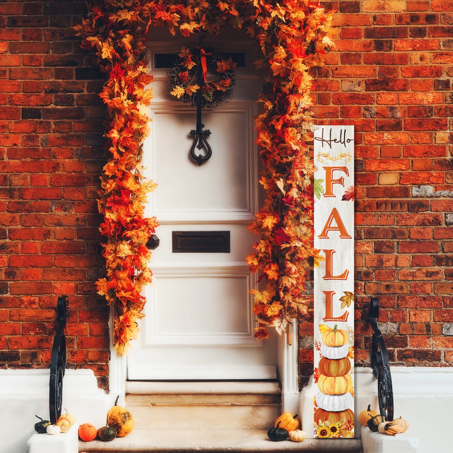 72-Inch Wooden "Hello Fall" Porch Sign - Seasonal Front Door Decor for Autumn Celebrations