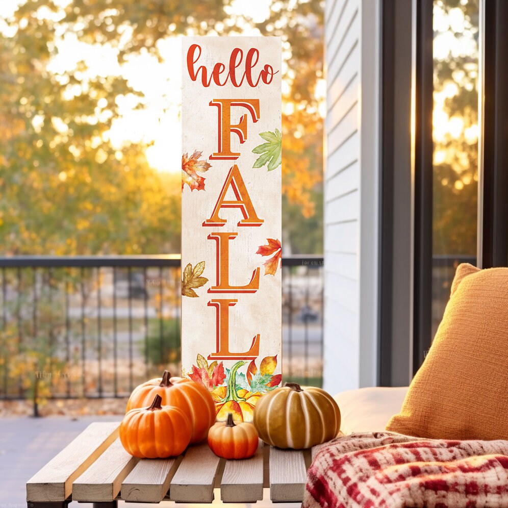 36in "Hello Fall" Porch Sign - Festive Outdoor Party Decor - Handcrafted Wooden Display - Autumn Home Accent