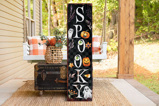 36in Spooky Halloween Porch Sign - Front Porch Halloween Sign, Vintage Halloween Decoration, Rustic Modern Farmhouse Entryway Board