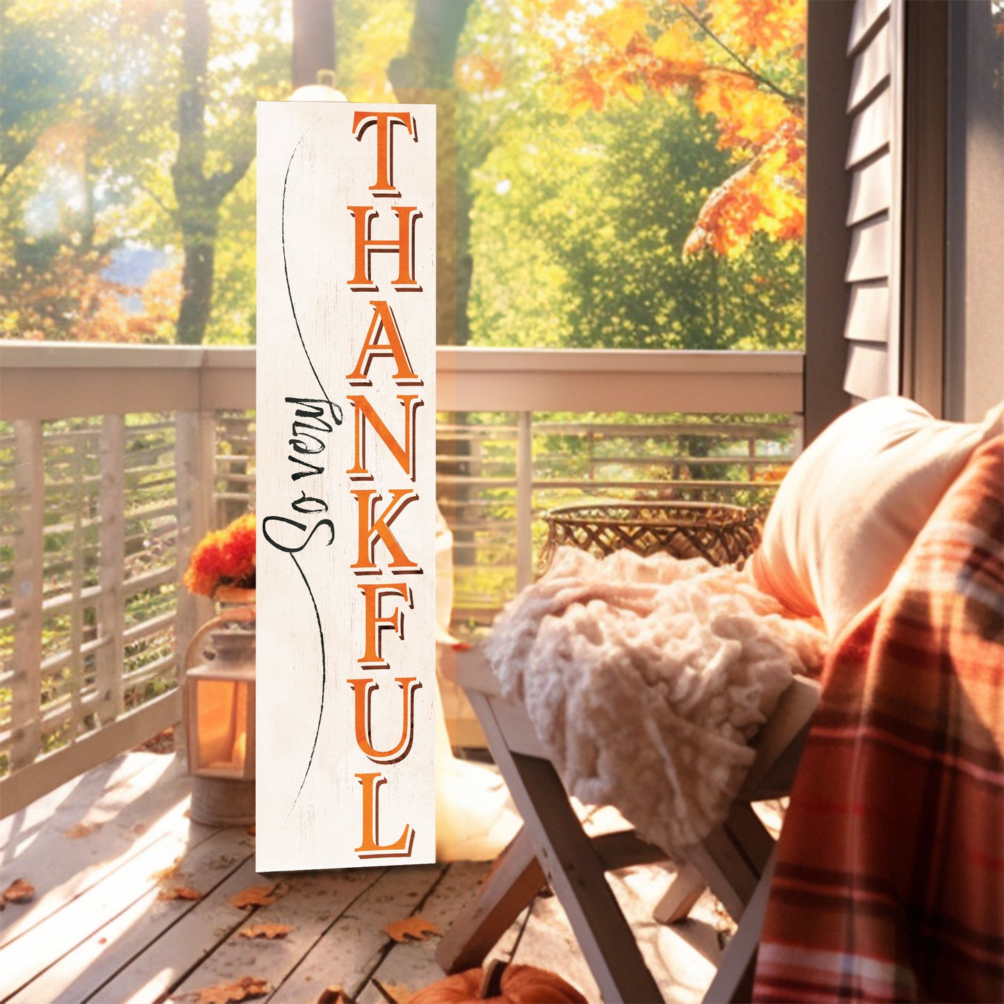 36-Inch "So Very Thankful" Thanksgiving Porch Sign - Wooden Decor - Festive Fall Display for Front Door or Entryway