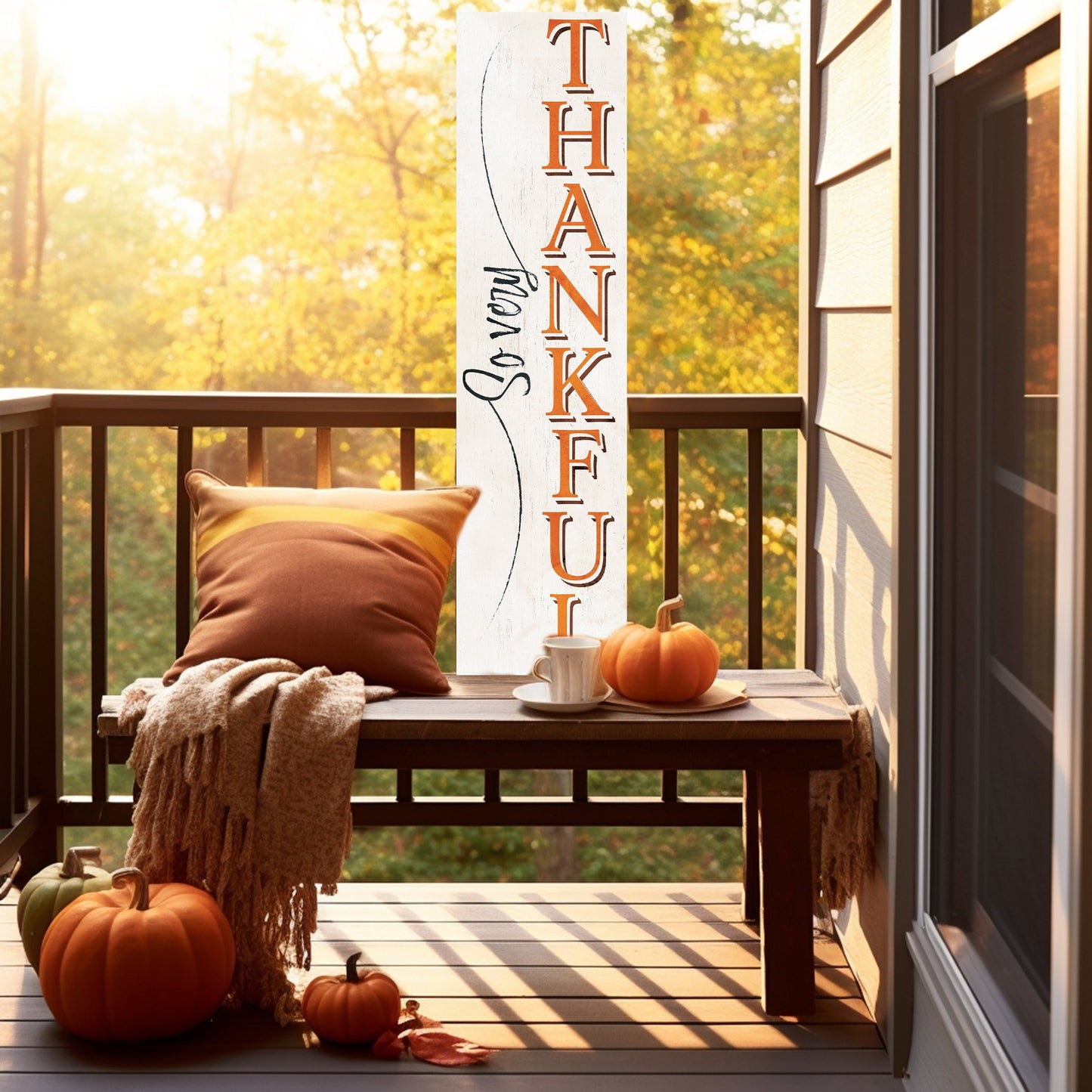 36-Inch "So Very Thankful" Thanksgiving Porch Sign - Wooden Decor - Festive Fall Display for Front Door or Entryway