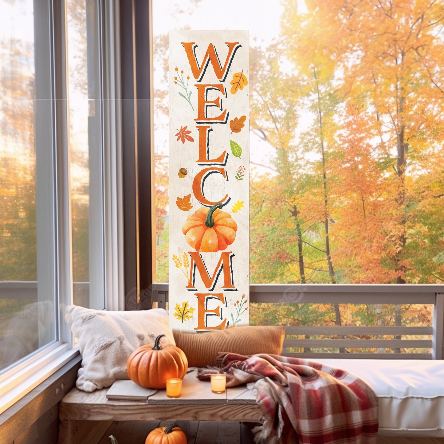 36in "Welcome" Fall Porch Sign - Rustic Harvest Decor for Front Door Display during Thanksgiving Celebrations